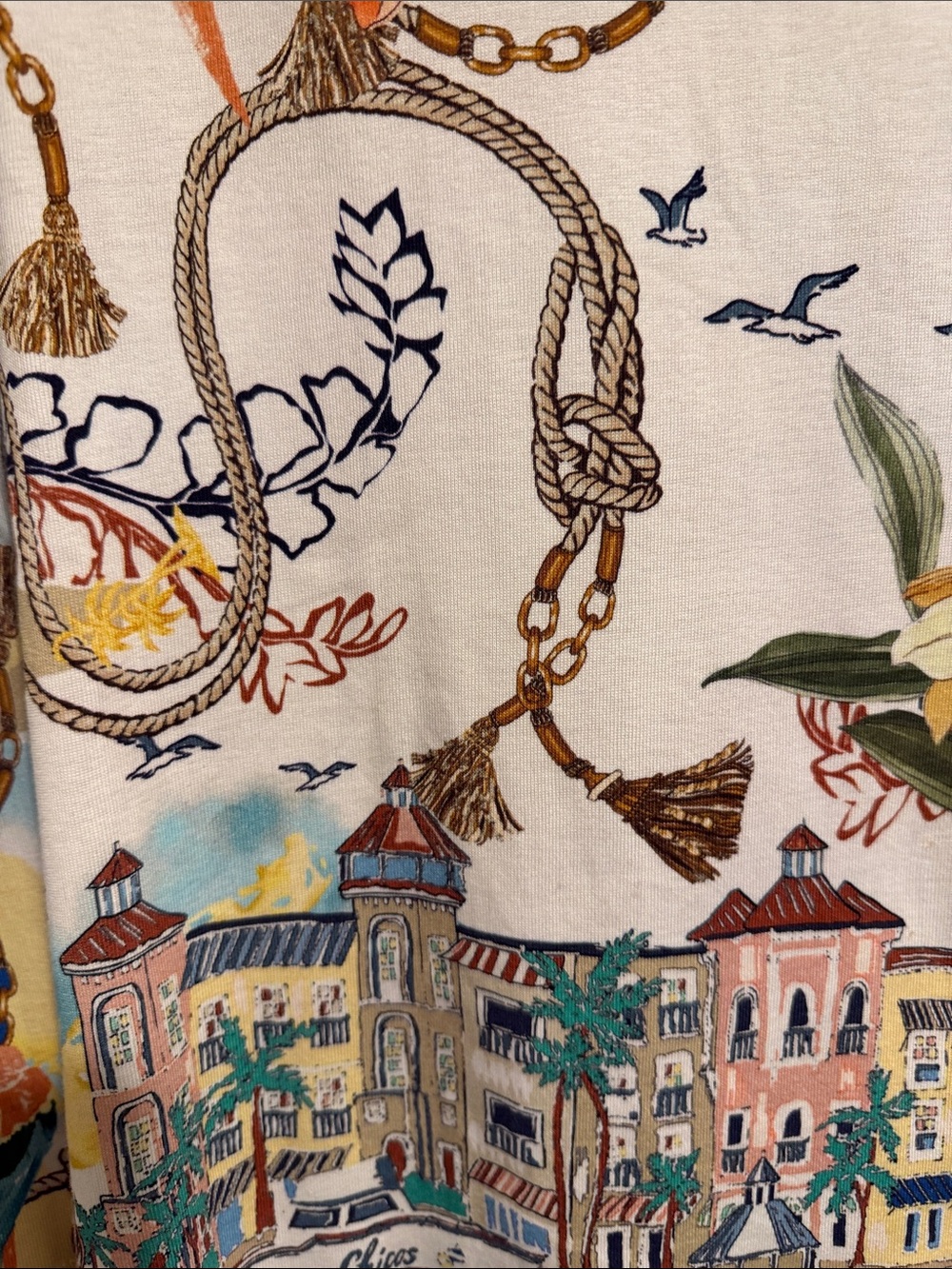 Chico's Blue and White Tropical Scenic Tunic - Picture 3 of 5